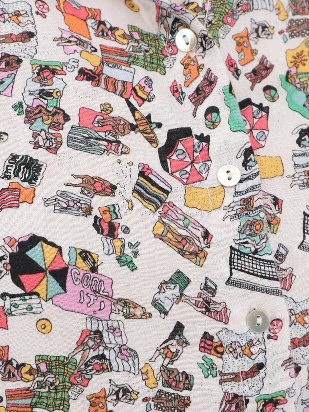 NICOLE MILLER Novelty Beach Scene Short Sleeve Linen Shirt Size L - Picture 5 of 7